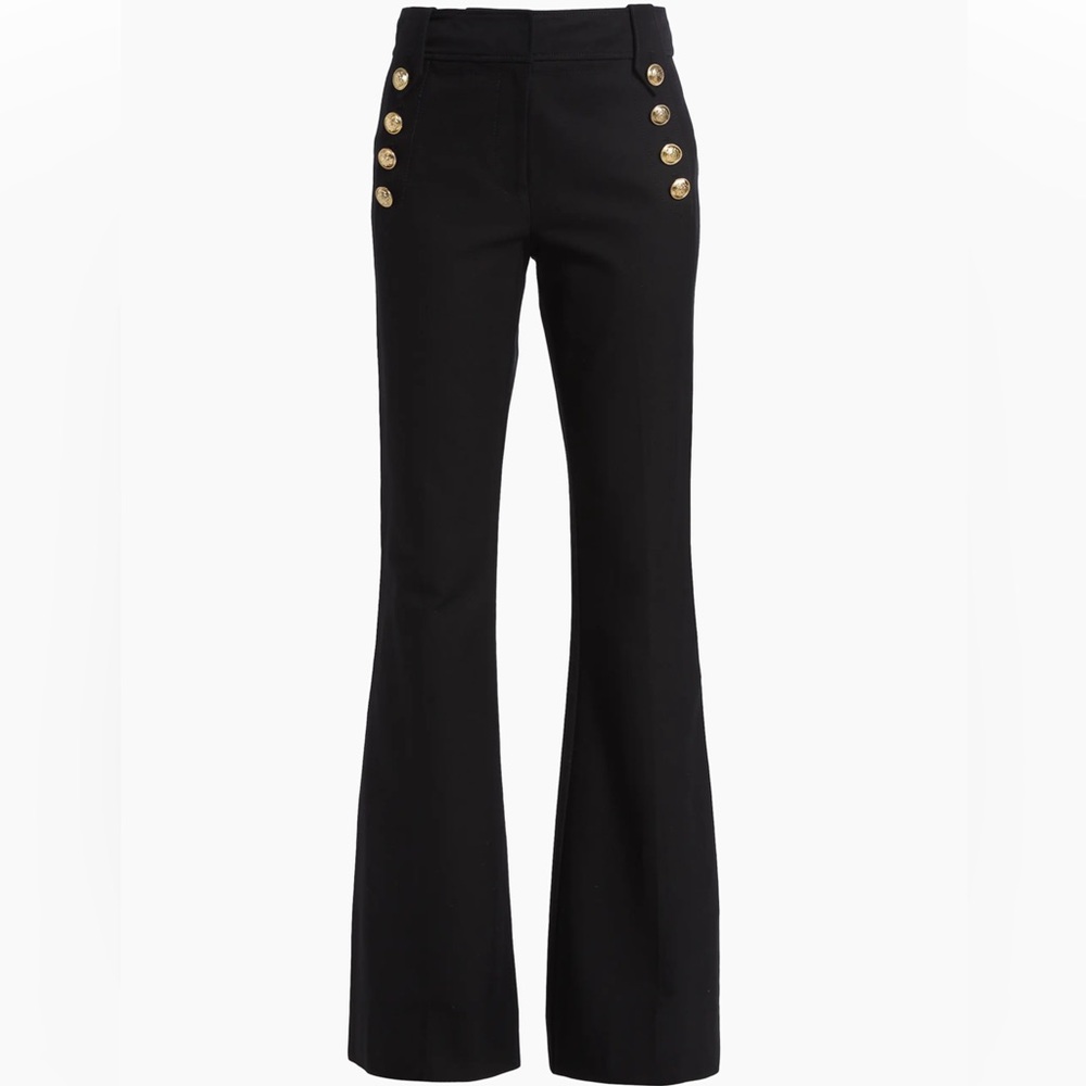 Derek Lam 10 Crosby Robertson Black Flare Pants with Gold Buttons size 8 - Picture 1 of 7